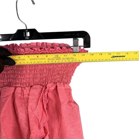 Oh My Gauze Women M Coral Smocked Strapless Top Wide Leg Pant Two Piece Set Boho - Picture 9 of 16